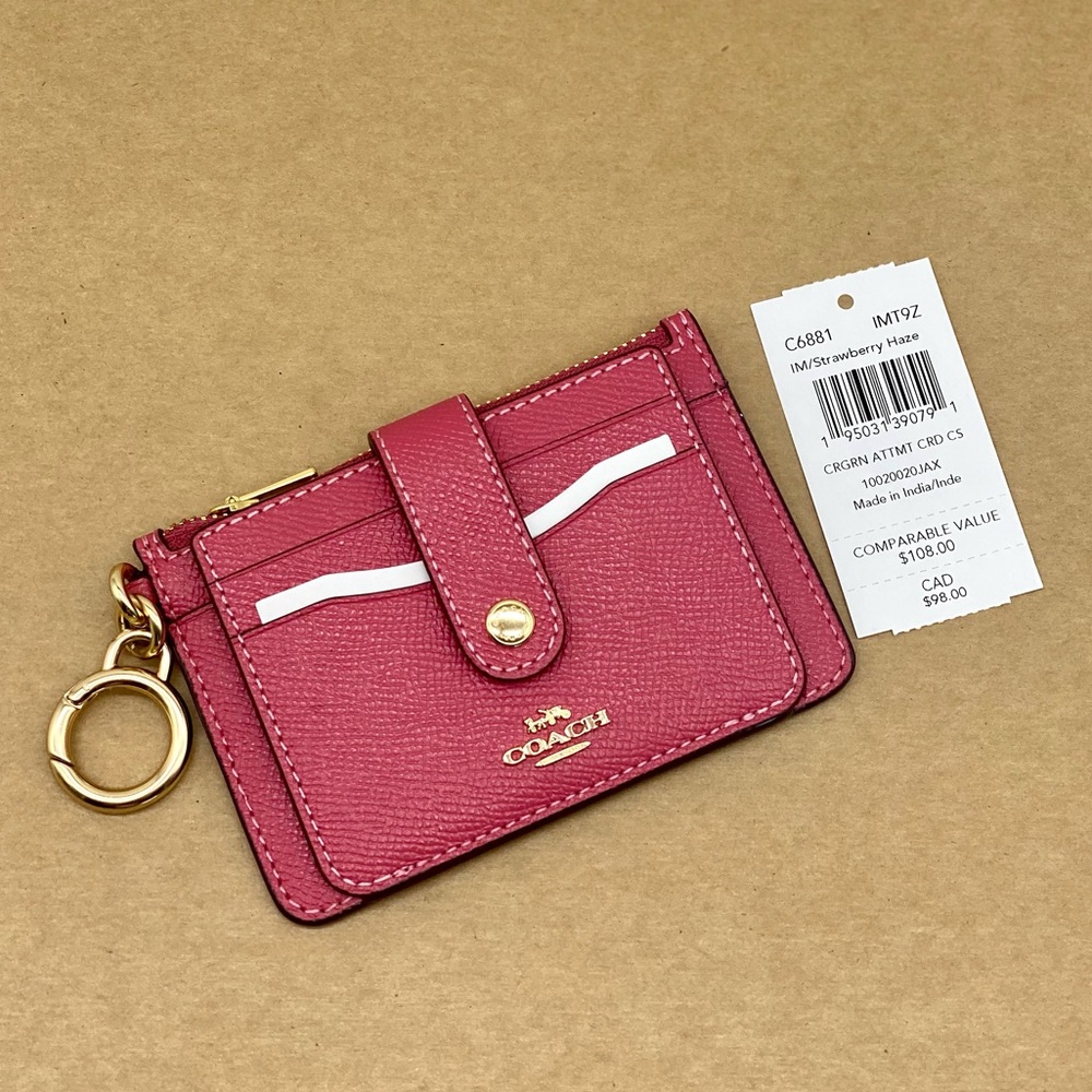 Coach Rose Card Holder with Key Ring Pink - Picture 11 of 12